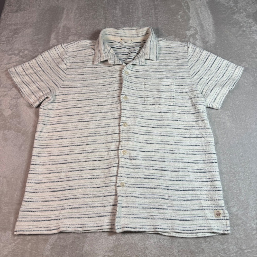 Marine Layer Mens Striped Short Sleeve Button Up Shirt White Blue Green Large